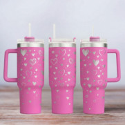 Tumbler mit Gravur - Shower of hearts - pink
