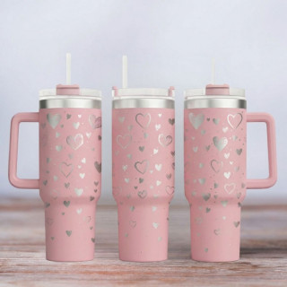 Tumbler mit Gravur - Shower of hearts - helles Pink