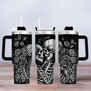 Tumbler mit Gravur - Motiv Skeleton Hugging - schwarz