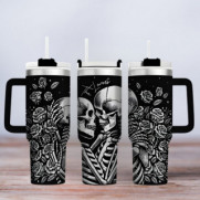 Tumbler mit Gravur - Motiv Skeleton Hugging - schwarz