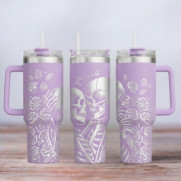 Tumbler mit Gravur - Motiv Skeleton Hugging - flieder