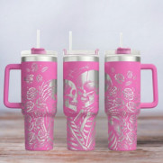Tumbler mit Gravur - Motiv Skeleton Hugging - pink
