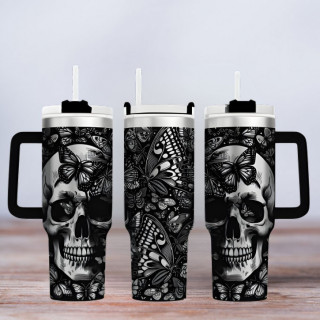 Tumbler mit Gravur - Motiv Skull - schwarz