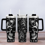 Tumbler mit Gravur - Motiv Skull - schwarz