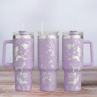 Tumbler mit Gravur - Motiv Skull - flieder