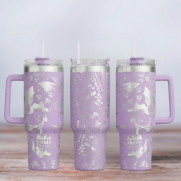 Tumbler mit Gravur - Motiv Skull - flieder