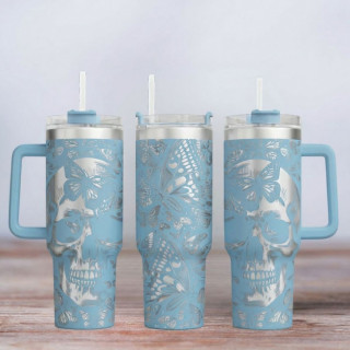 Tumbler mit Gravur - Motiv Skull - hellblau