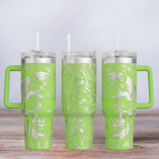 Tumbler mit Gravur - Motiv Skull - hellgrün