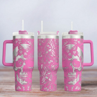 Tumbler mit Gravur - Motiv Skull - pink