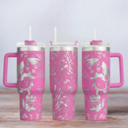 Tumbler mit Gravur - Motiv Skull - pink