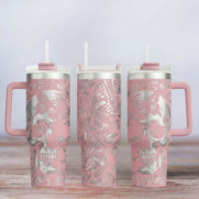 Tumbler mit Gravur - Motiv Skull - helles Pink