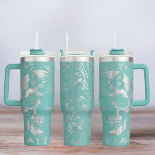 Tumbler mit Gravur - Motiv Skull - türkis