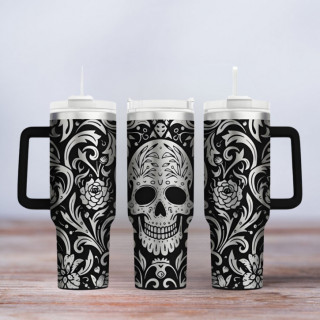 Tumbler mit Gravur - Skull Tattoo - schwarz