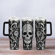 Tumbler mit Gravur - Skull Tattoo - schwarz