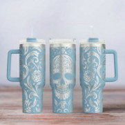 Tumbler mit Gravur - Skull Tattoo - hellblau