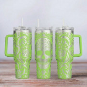 Tumbler mit Gravur - Skull Tattoo - hellgrün