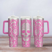Tumbler mit Gravur - Skull Tattoo - pink