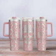 Tumbler mit Gravur - Skull Tattoo - helles Pink