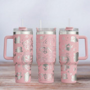 Tumbler mit Gravur - Motiv Spooky -helles Pink