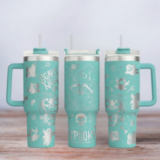 Tumbler mit Gravur - Motiv Spooky - türkis