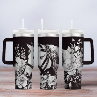 Tumbler mit Gravur - Motiv Steampunk Horses - schwarz