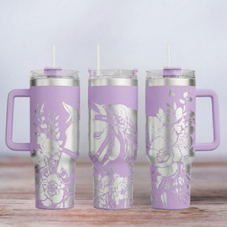 Tumbler mit Gravur - Motiv Steampunk Horses - flieder