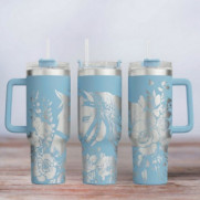 Tumbler mit Gravur - Motiv Steampunk Horses - hellblau