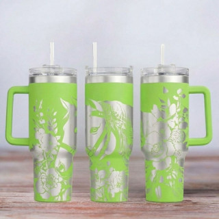 Tumbler mit Gravur - Motiv Steampunk Horses - hellgrün
