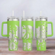 Tumbler mit Gravur - Motiv Steampunk Horses - hellgrün