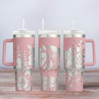 Tumbler mit Gravur - Motiv Steampunk Horses - helles Pink