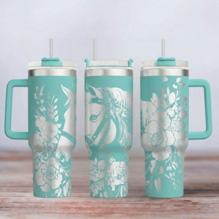 Tumbler mit Gravur - Motiv Steampunk Horses - türkis