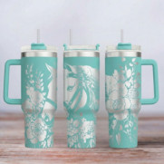 Tumbler mit Gravur - Motiv Steampunk Horses - türkis