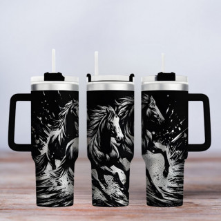 Tumbler mit Gravur - Motiv Wild Horses - schwarz