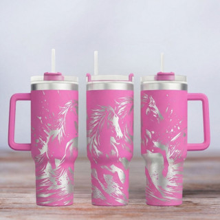 Tumbler mit Gravur - Motiv Wild Horses - pink