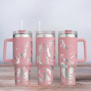 Tumbler mit Gravur - Motiv Wild Horses - helles Pink