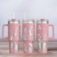 Tumbler mit Gravur - Motiv Wild Horses - helles Pink