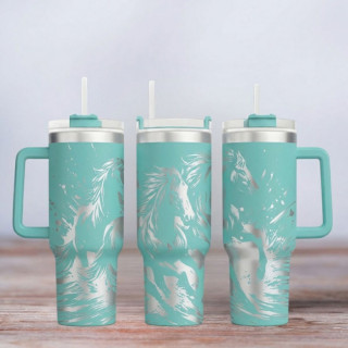 Tumbler mit Gravur - Motiv Wild Horses - türkis