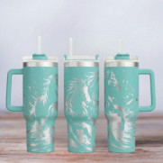 Tumbler mit Gravur - Motiv Wild Horses - türkis