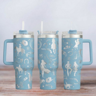 Tumbler mit Gravur - Motiv Wild West - hellblau
