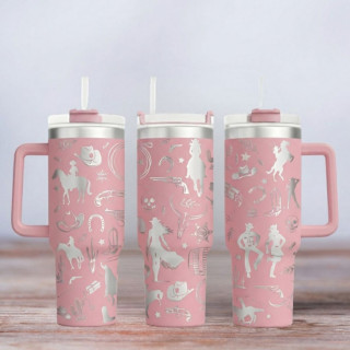 Tumbler mit Gravur - Motiv Wild West - helles Pink