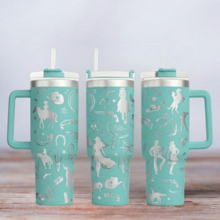 Tumbler mit Gravur - Motiv Wild West - türkis