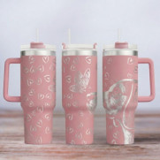 Tumbler mit Gravur - Motiv Beagle - helles Pink