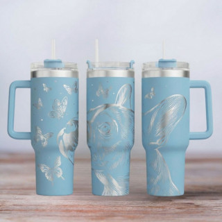 Tumbler mit Gravur - Motiv Bulldogge - hellblau