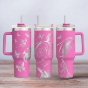 Tumbler mit Gravur - Motiv Bulldogge - pink