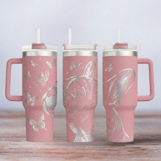 Tumbler mit Gravur - Motiv Bulldogge - helles Pink