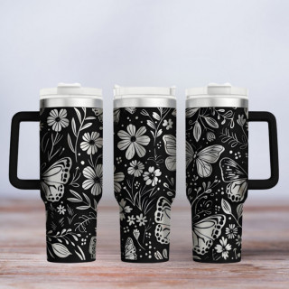 Tumbler mit Gravur - Motiv Butterfly - schwarz