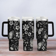 Tumbler mit Gravur - Motiv Butterfly - schwarz
