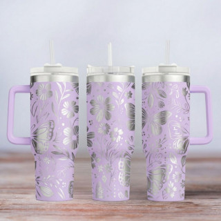 Tumbler mit Gravur - Motiv Butterfly - flieder