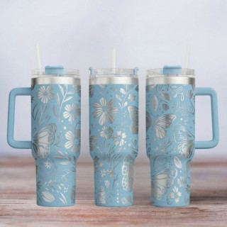 Tumbler mit Gravur - Motiv Butterfly - hellblau
