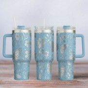 Tumbler mit Gravur - Motiv Butterfly - hellblau